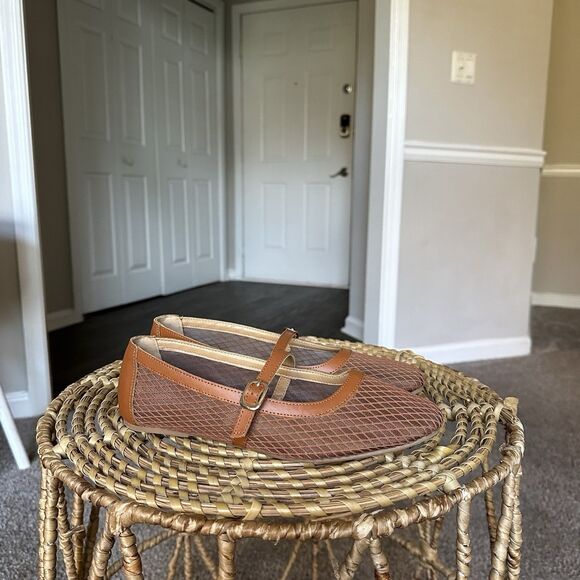 SAKS FIFTH AVENUE Brynn Leather & Mesh Flats In Brown Size 8.5 - Picture 4 of 14